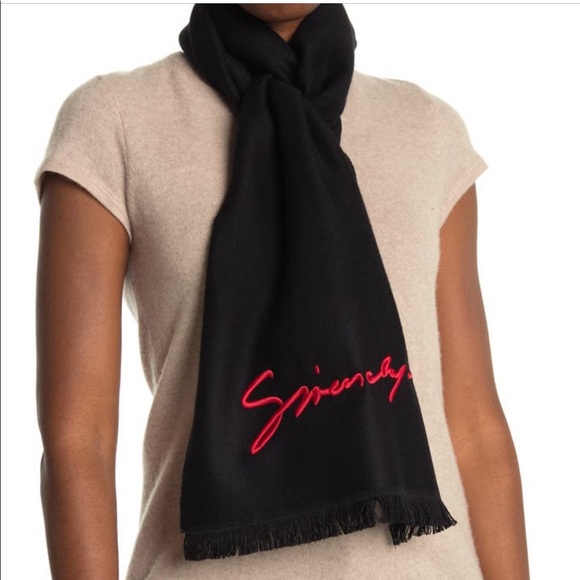 NWT | Givenchy | Logo Embroidered 100% Wool Made In Italy Fringe Scarf - Picture 4 of 5